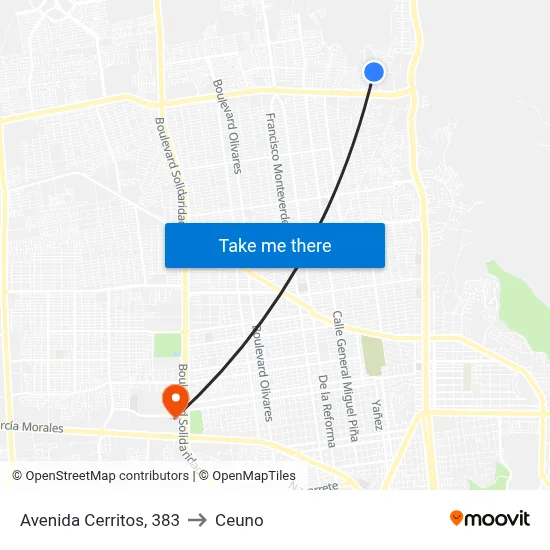 Avenida Cerritos, 383 to Ceuno map