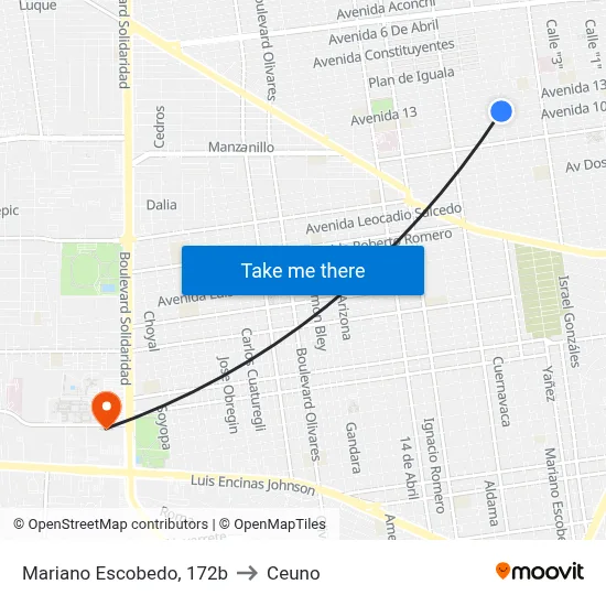 Mariano Escobedo, 172b to Ceuno map