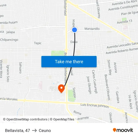 Bellavista, 47 to Ceuno map