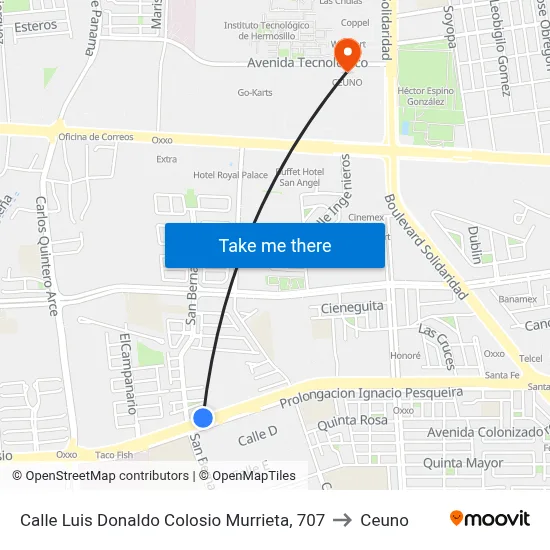 Calle Luis Donaldo Colosio Murrieta, 707 to Ceuno map