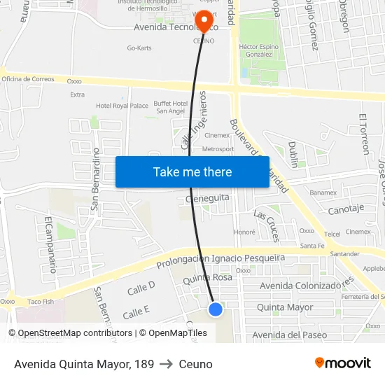 Avenida Quinta Mayor, 189 to Ceuno map
