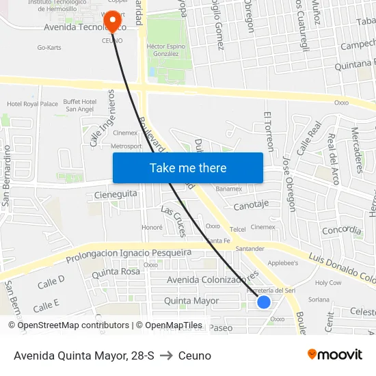 Avenida Quinta Mayor, 28-S to Ceuno map