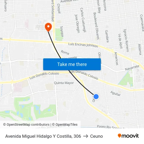 Avenida Miguel Hidalgo Y Costilla, 306 to Ceuno map