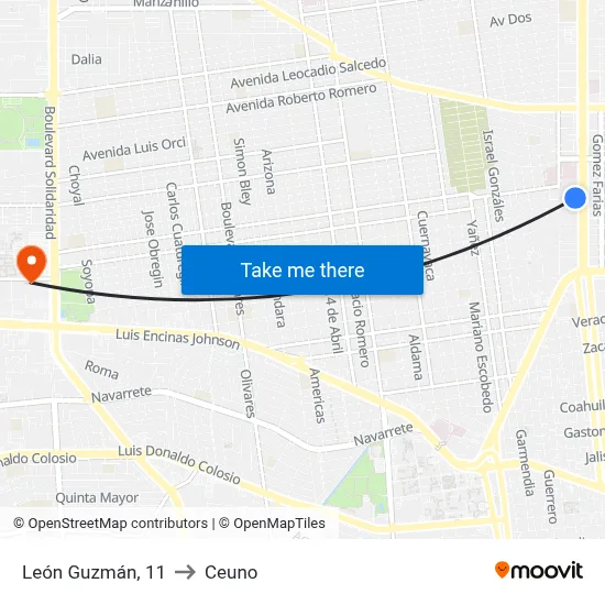 León Guzmán, 11 to Ceuno map