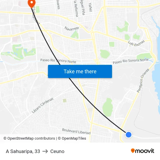 A Sahuaripa, 33 to Ceuno map