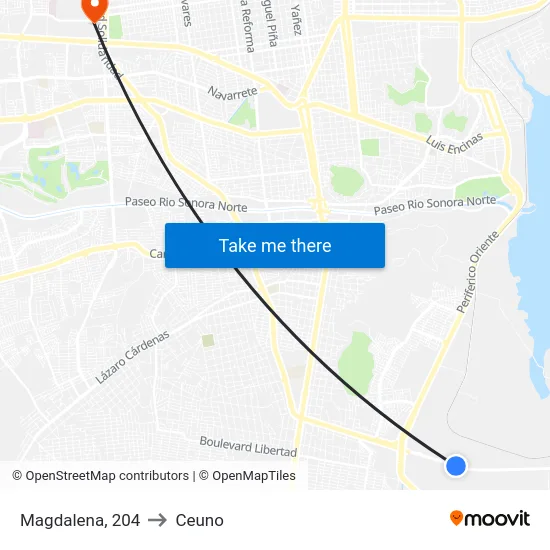 Magdalena, 204 to Ceuno map