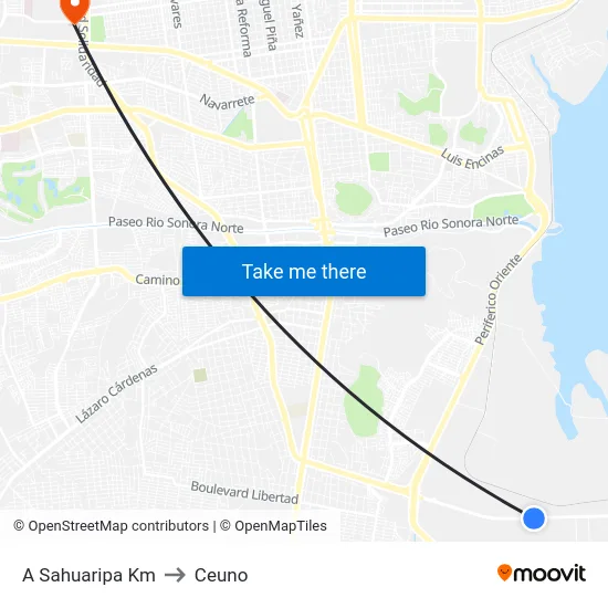 A Sahuaripa Km to Ceuno map