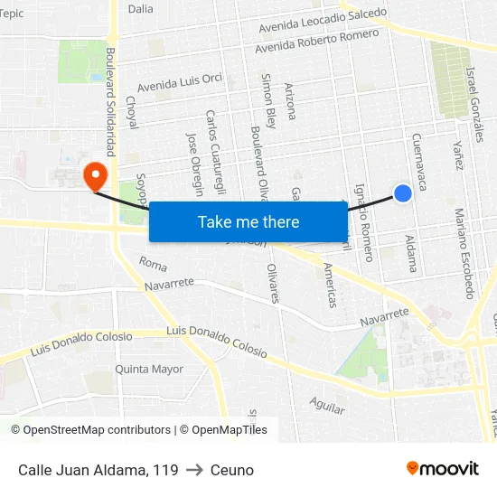 Calle Juan Aldama, 119 to Ceuno map