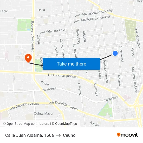 Calle Juan Aldama, 166a to Ceuno map