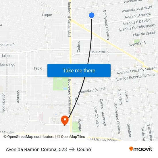 Avenida Ramón Corona, 523 to Ceuno map