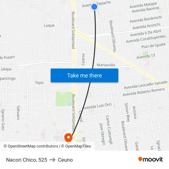 Nacori Chico, 525 to Ceuno map