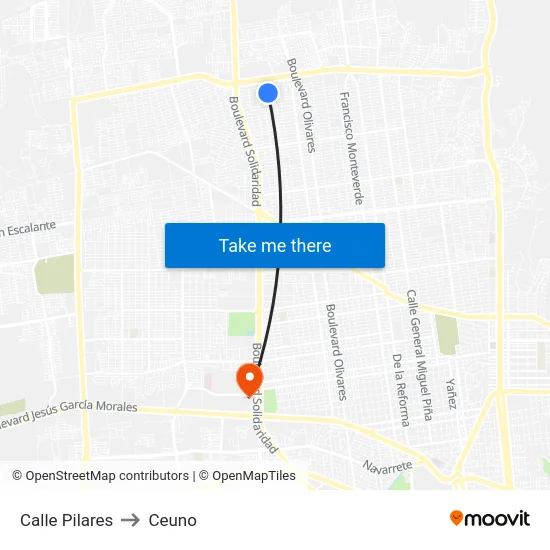 Calle Pilares to Ceuno map