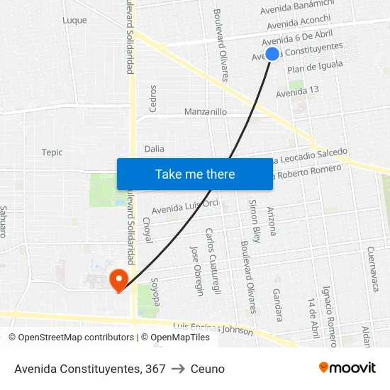 Avenida Constituyentes, 367 to Ceuno map