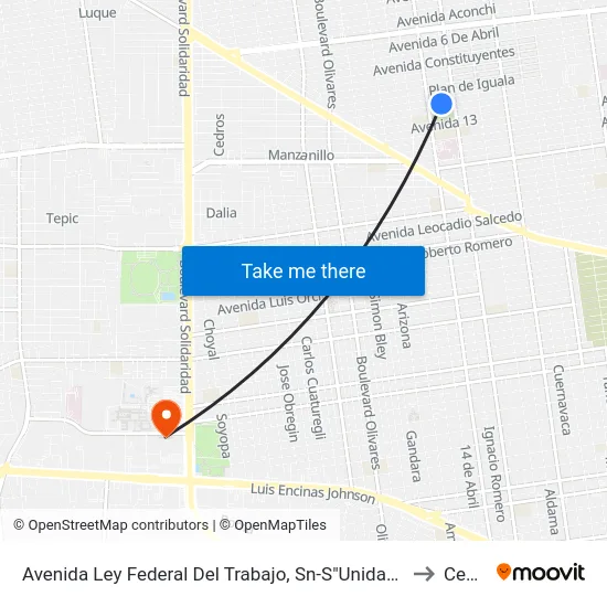 Avenida Ley Federal Del Trabajo, Sn-S"Unidad Deportiva" to Ceuno map