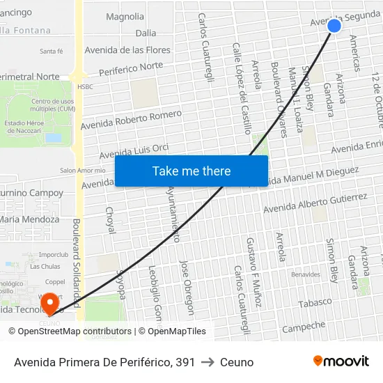 Avenida Primera De Periférico, 391 to Ceuno map