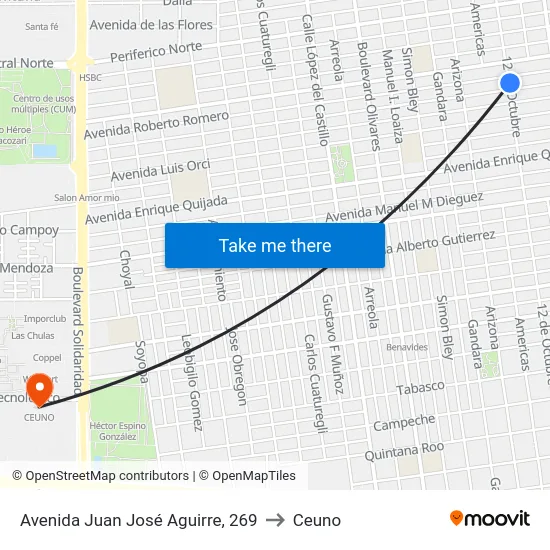Avenida Juan José Aguirre, 269 to Ceuno map