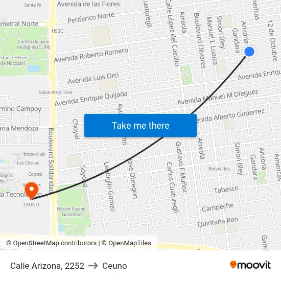 Calle Arizona, 2252 to Ceuno map