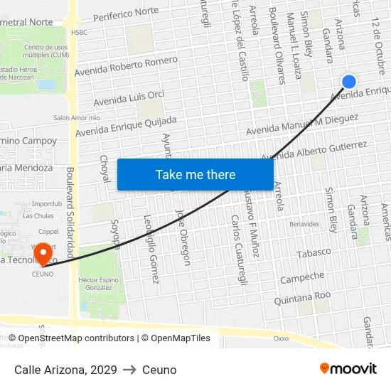 Calle Arizona, 2029 to Ceuno map