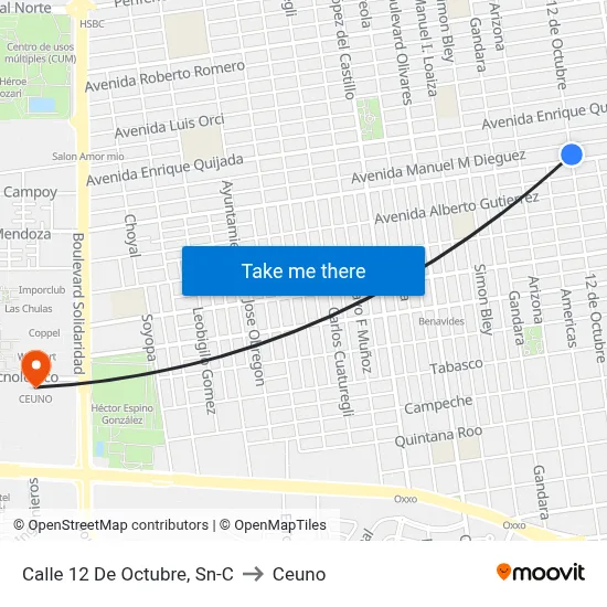 Calle 12 De Octubre, Sn-C to Ceuno map