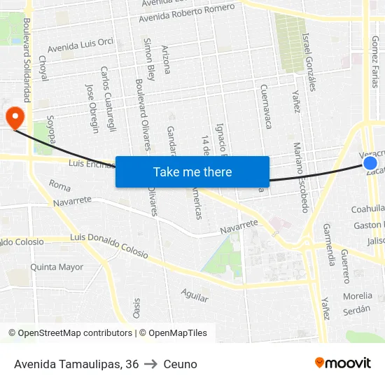 Avenida Tamaulipas, 36 to Ceuno map