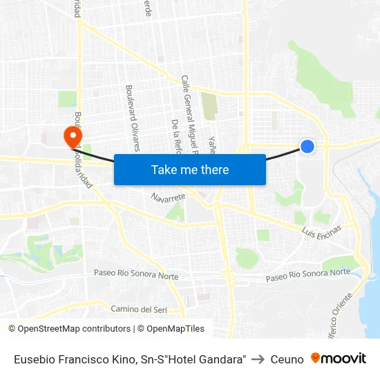 Eusebio Francisco Kino, Sn-S"Hotel Gandara" to Ceuno map