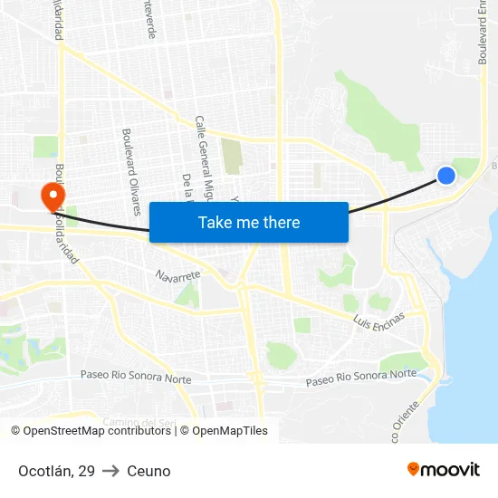 Ocotlán, 29 to Ceuno map