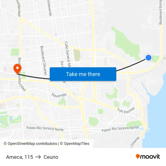 Ameca, 115 to Ceuno map