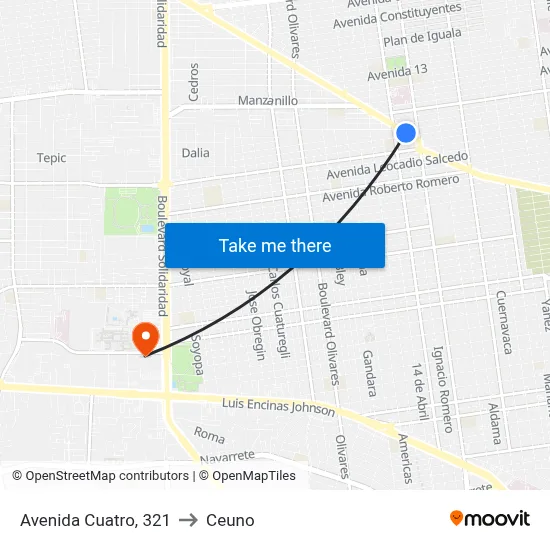 Avenida Cuatro, 321 to Ceuno map