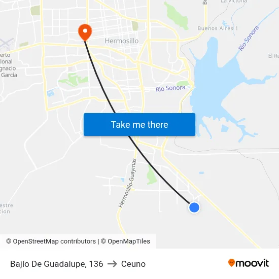 Bajío De Guadalupe, 136 to Ceuno map