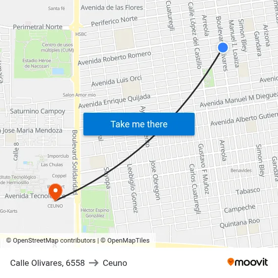 Calle Olivares, 6558 to Ceuno map