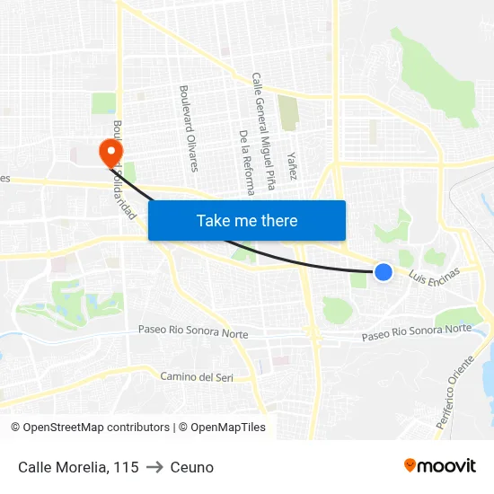 Calle Morelia, 115 to Ceuno map