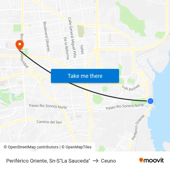 Periférico Oriente, Sn-S"La Sauceda" to Ceuno map