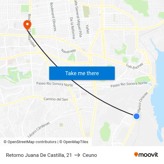 Retorno Juana De Castilla, 21 to Ceuno map