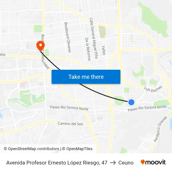 Avenida Profesor Ernesto López Riesgo, 47 to Ceuno map
