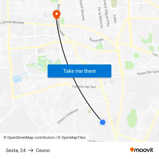 Sexta, 24 to Ceuno map