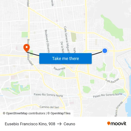 Eusebio Francisco Kino, 908 to Ceuno map