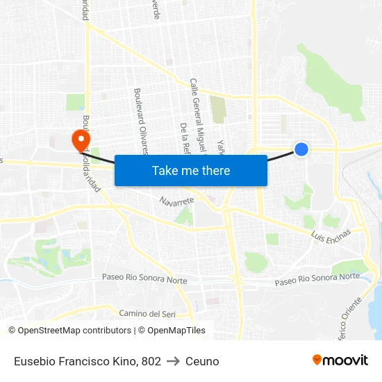 Eusebio Francisco Kino, 802 to Ceuno map
