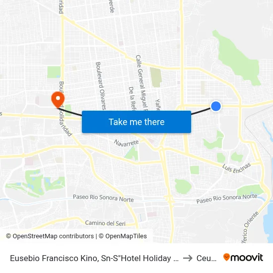 Eusebio Francisco Kino, Sn-S"Hotel Holiday Inn" to Ceuno map