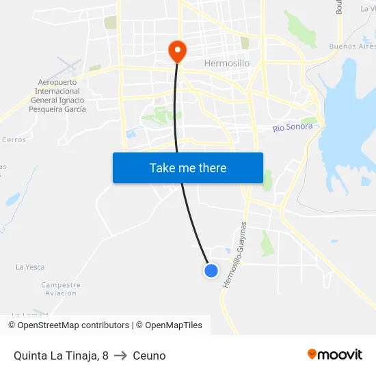 Quinta La Tinaja, 8 to Ceuno map