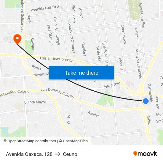 Avenida Oaxaca, 128 to Ceuno map