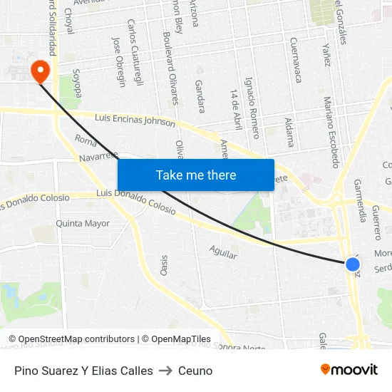 Pino Suarez Y Elias Calles to Ceuno map