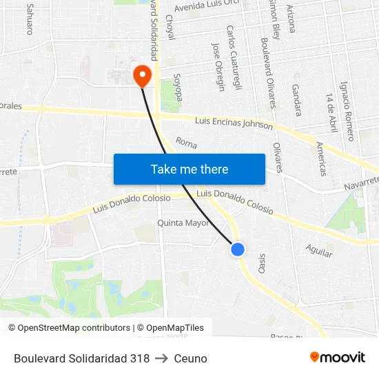 Boulevard Solidaridad 318 to Ceuno map