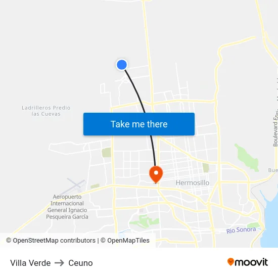 Villa Verde to Ceuno map