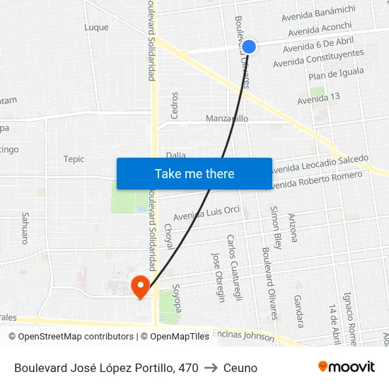 Boulevard José López Portillo, 470 to Ceuno map