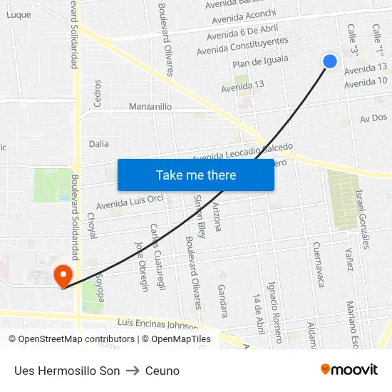 Ues Hermosillo Son to Ceuno map