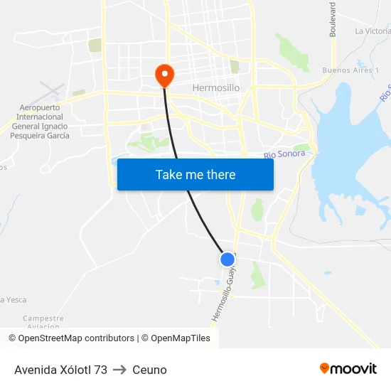 Avenida Xólotl 73 to Ceuno map