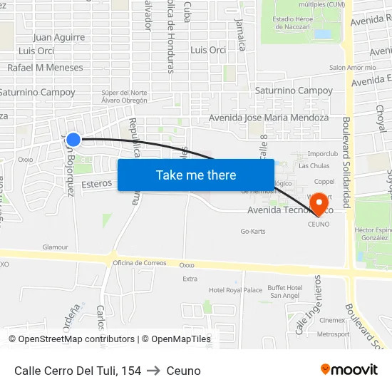 Calle Cerro Del Tuli, 154 to Ceuno map