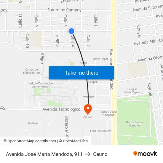 Avenida José María Mendoza, 911 to Ceuno map
