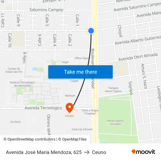 Avenida José María Mendoza, 625 to Ceuno map