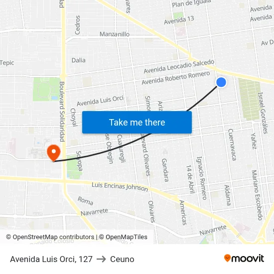 Avenida Luis Orci, 127 to Ceuno map